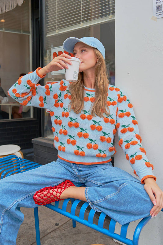 &MERCI - FUZZY CHERRY SWEATER MSW11122: Taupe Red Multi / L