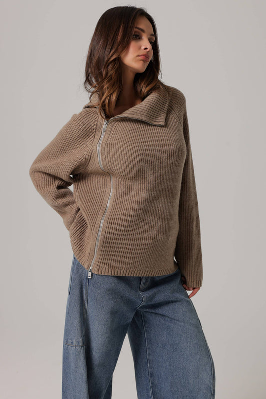 Line & Dot - BASSETT ZIPPER SWEATERS: WALNUT / XS