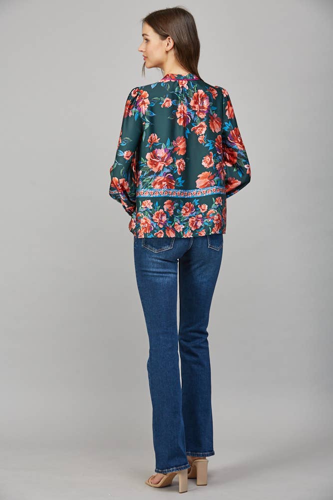 FATE - FRONT BUTTON CLOSURE LONG SLEEVE PRINT BLOUSE FT22255
: DEEP GREEN MULTI / S