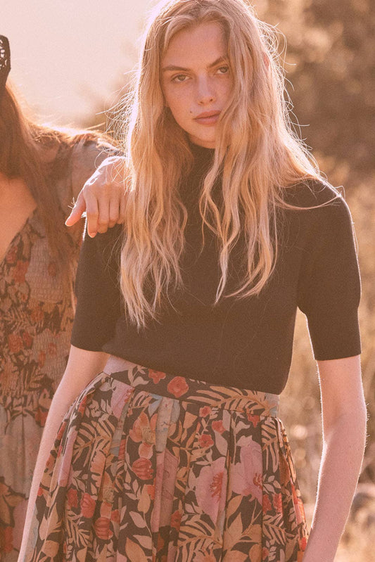 Promesa USA - Solid Knit Cropped Mock-Neck Short-Sleeve Sweater: Oatmeal / M