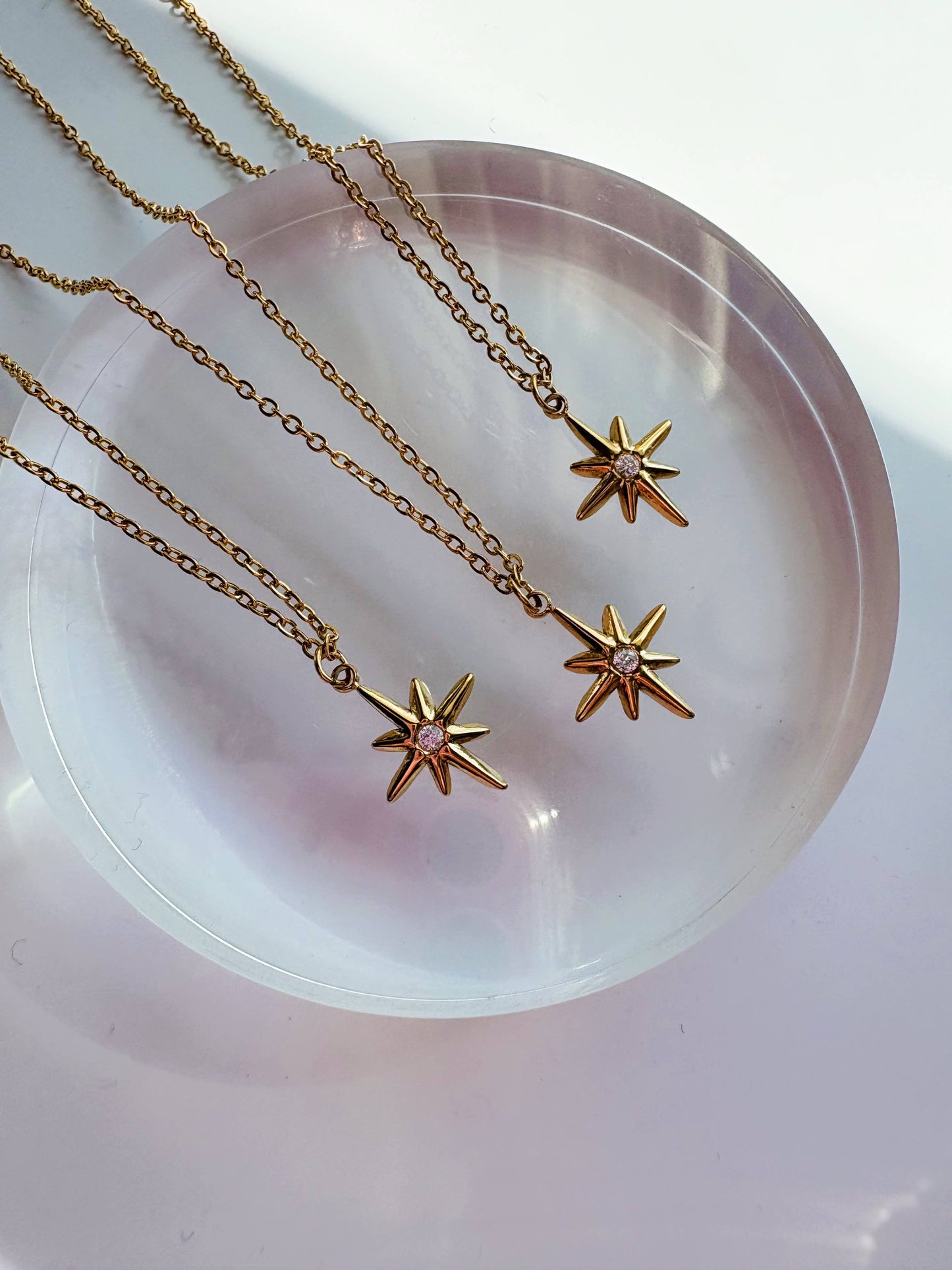 GeoMetricGem - Twinkle Charm Necklace ~  Gold Plated Stainless Steel Star
