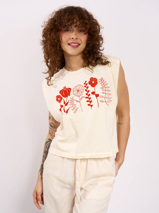Supermaggie @ Faire - Spring Flowers Maisie Heavyweight Muscle Tee: Pink Lavender / Md