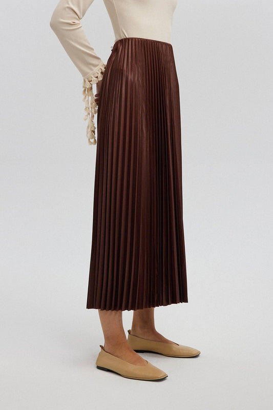 Touché Privé - PLEATED SKIRT - MAXI LENGTH, HIGH WAIST: Brown / Standart