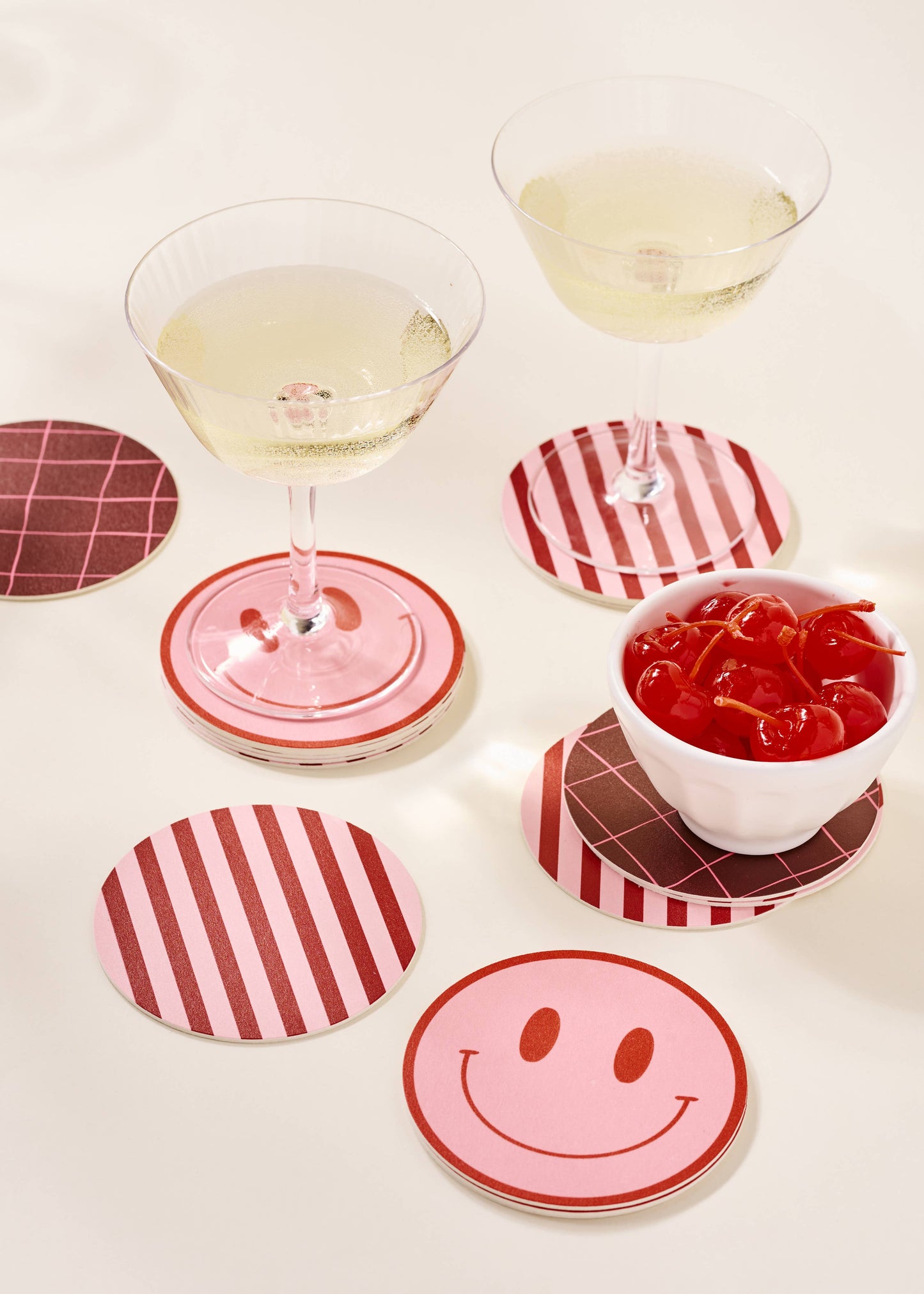 One & Only Paper - Pink and Maroon Striped Coaster - Set of 4