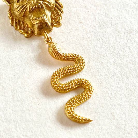 Bisjoux - Brass snake lion serpent dangle earrings handcrafted