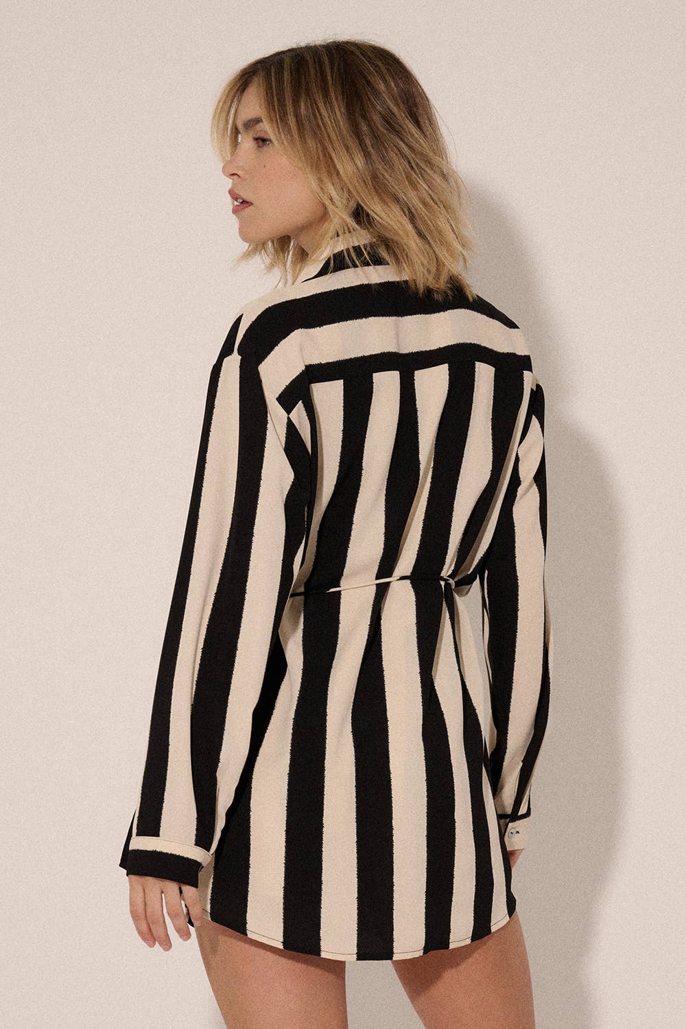 Promesa USA - Striped Collar Neck Button Front Yoke Back Romper: CREAM / S