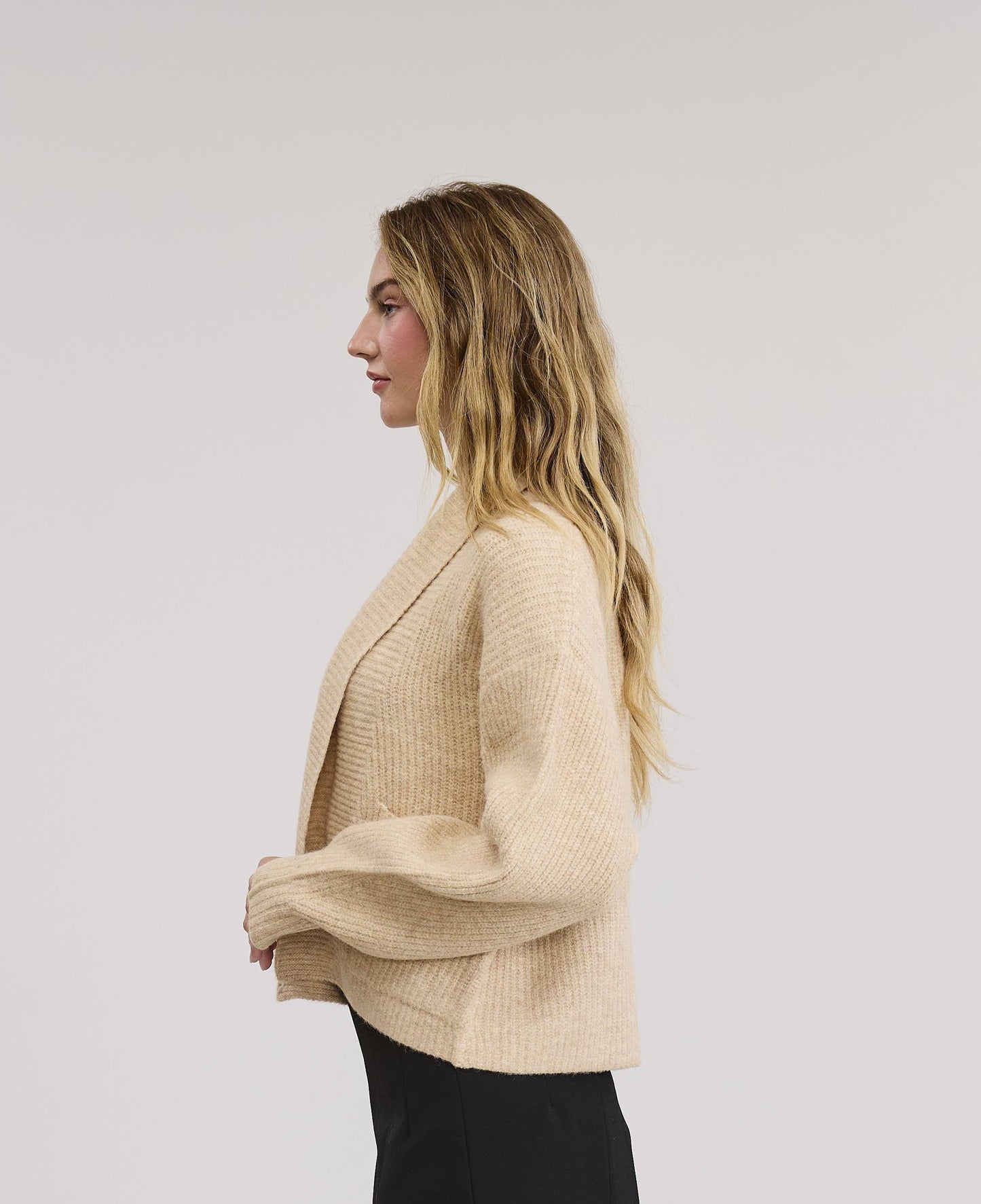 FLAT WHITE - Leina Roll Collar Sweater Cardigan : XS/S