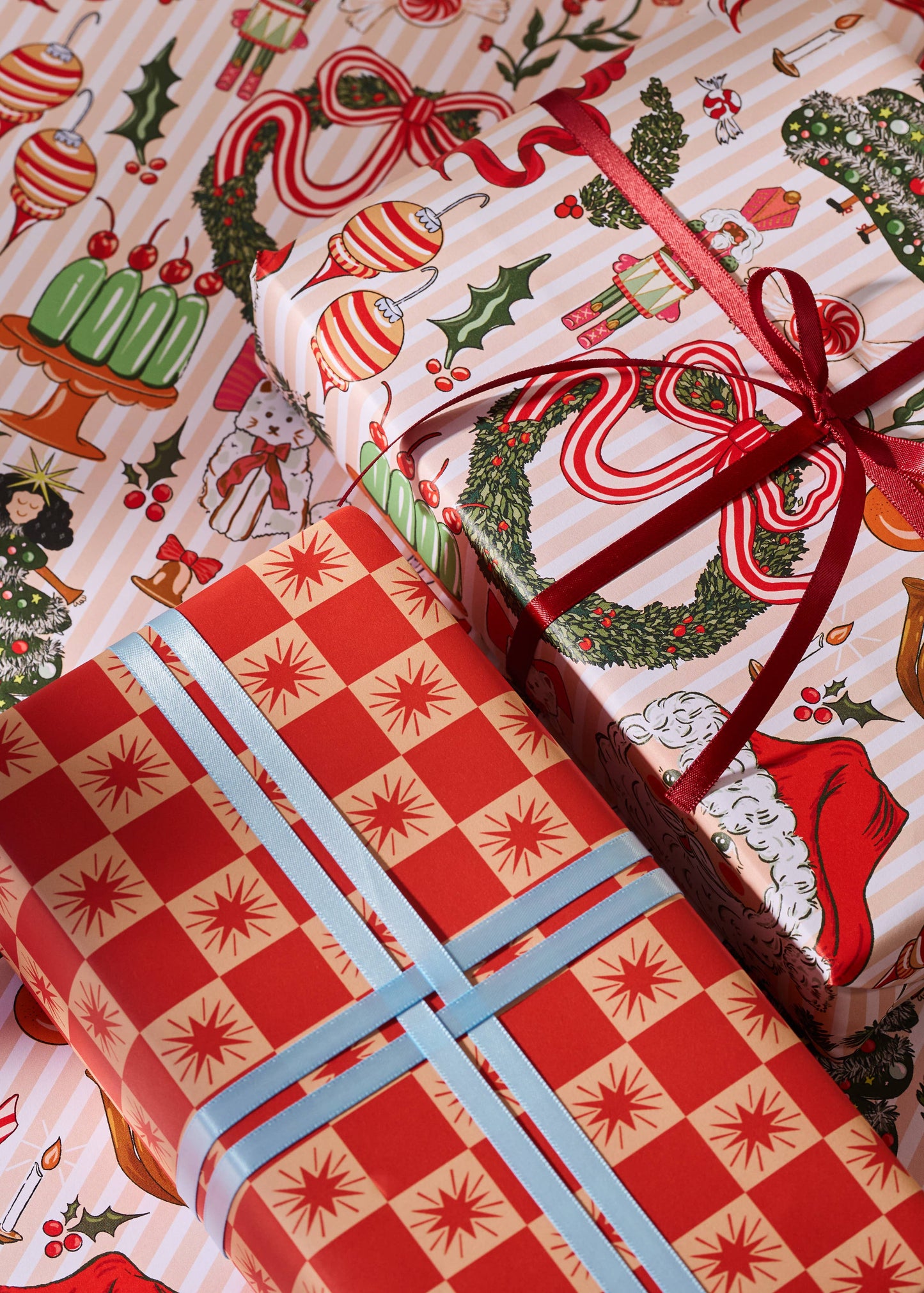 One & Only Paper - Nostalgic Christmas Red Star Checked Gift Wrap | 3 Sheets