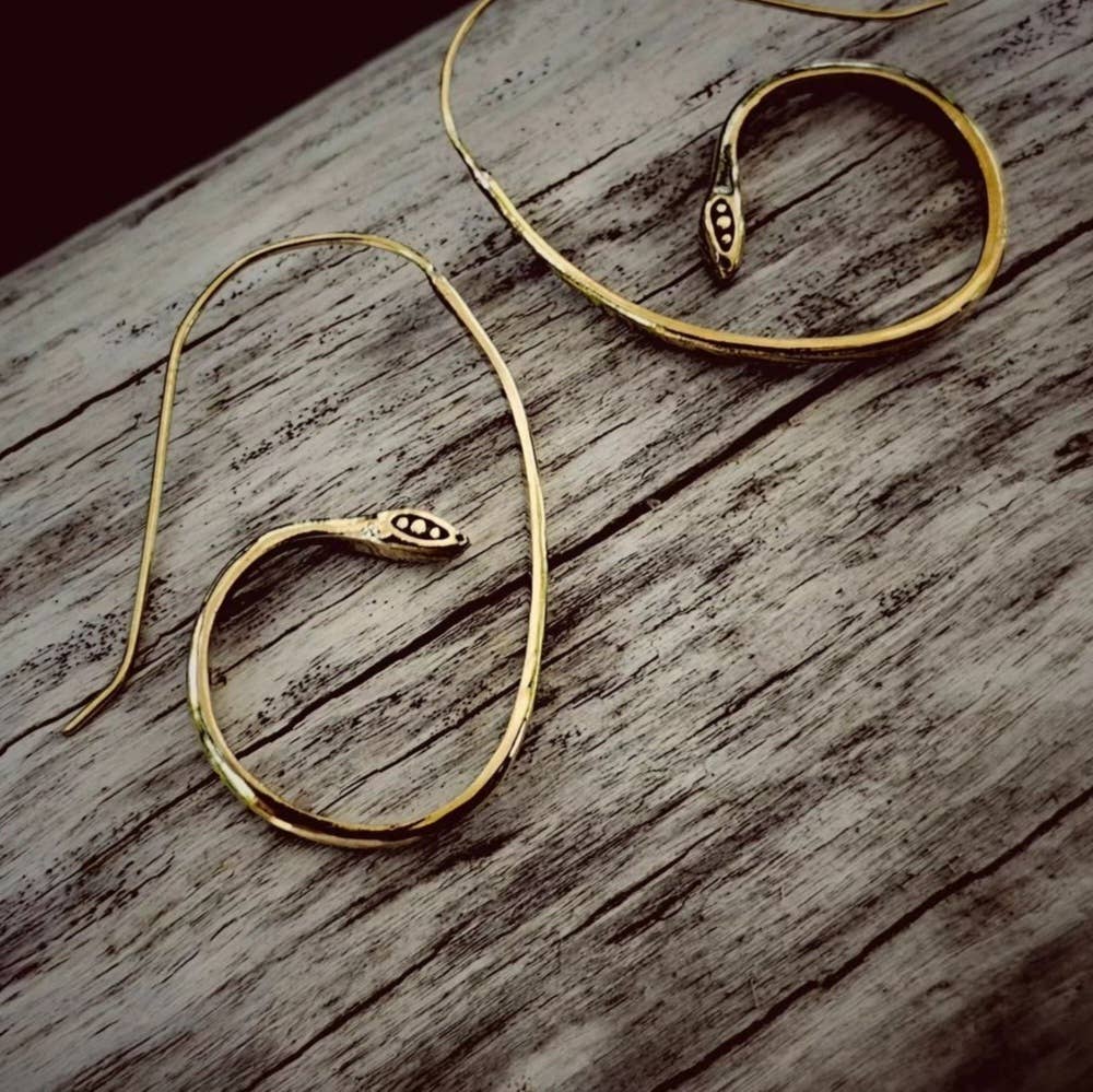 Bisjoux - Brass snake serpent hoop earrings small handcrafted