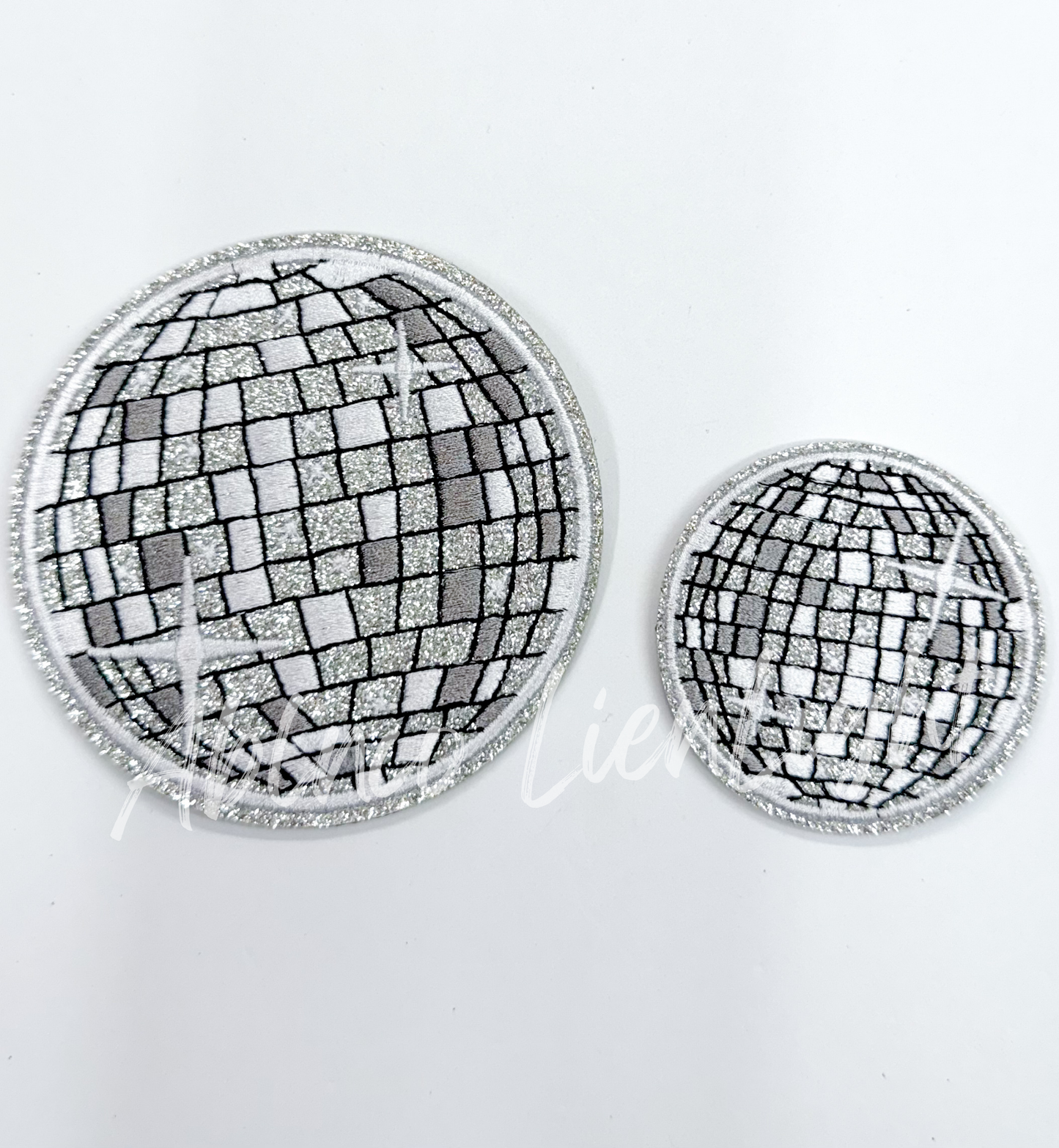 ABLNco - 2” Silver glitter disco ball embroidery patch iron on