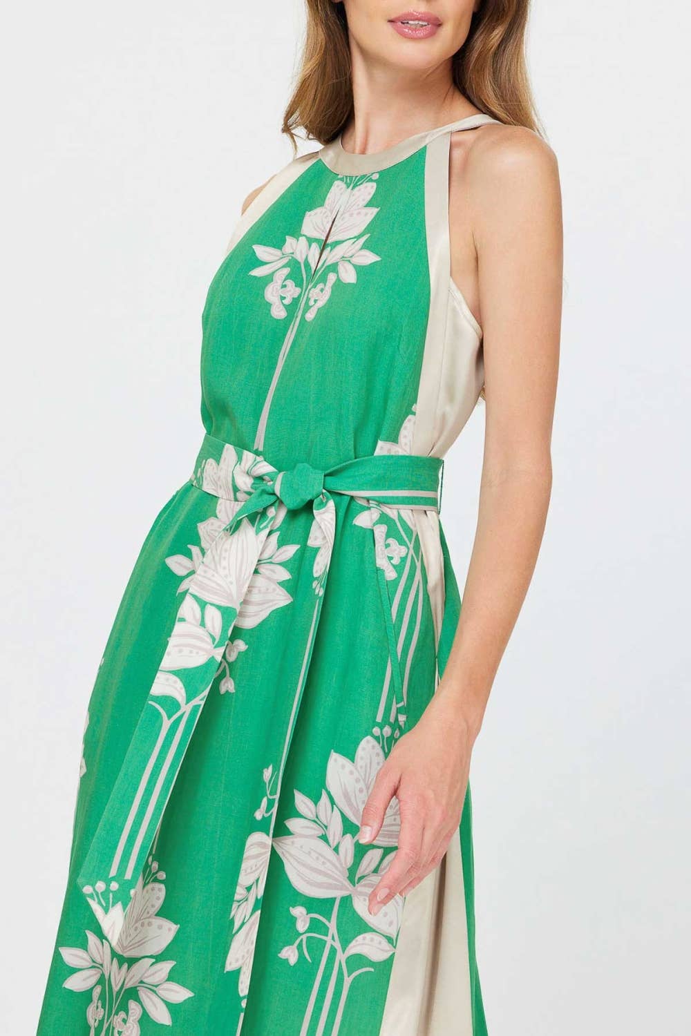 Current Air - Floral Print Halter Neck Midi Dress: JADE GREEN MLT / S