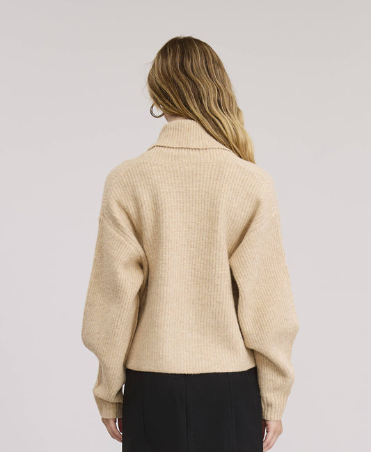 FLAT WHITE - Leina Roll Collar Sweater Cardigan : M/L