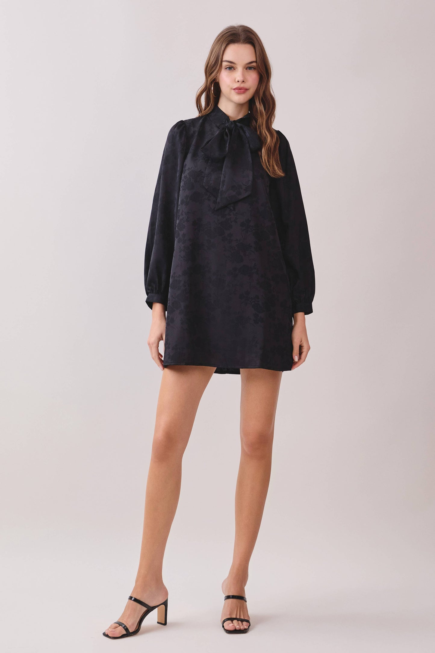 TCEC - CD06446-Floral Pattern Oversized Bowtie Detail Mini Dress: Black / S