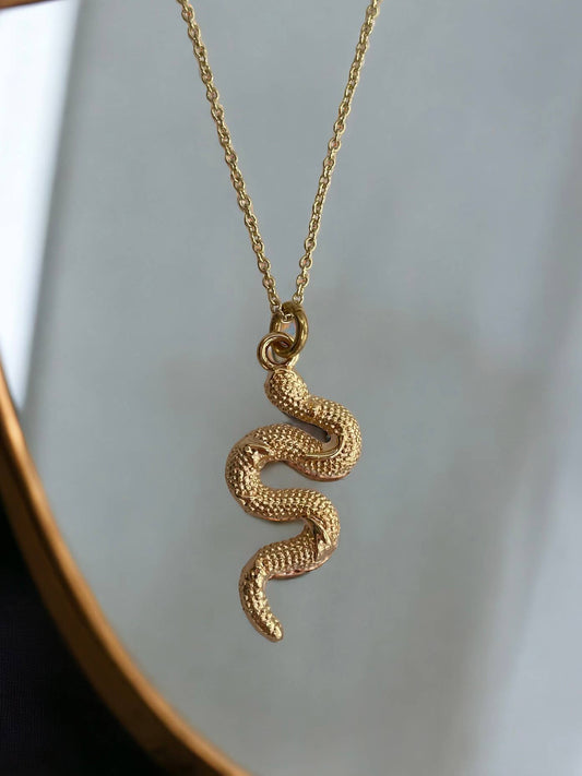 GeoMetricGem - Snake Necklace ~ Gold Plated Pendant on delicate chain