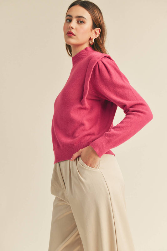 &MERCI - MOCK NECK SHOULDER DETAIL SWEATER MSW10296: IVORY / L