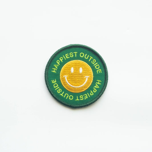 Union Made - Happiest Outside Embroidered Iron on Patch - Smiley Face: Yes
