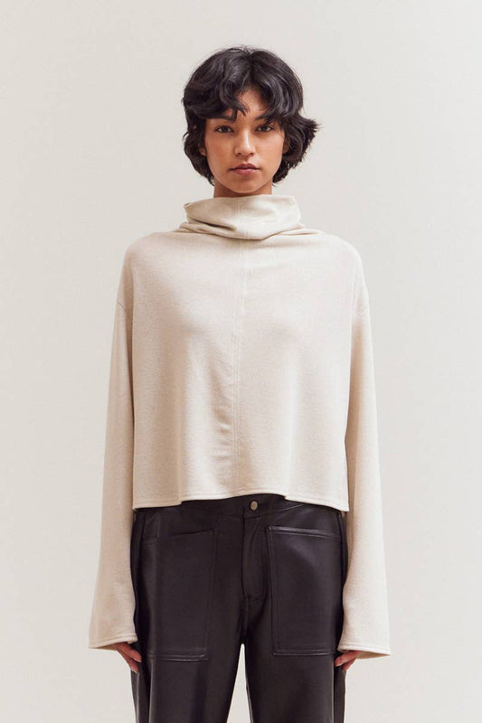 Grade & Gather - 42082 - COWL NECK LOOSE FIT TOP: ECRU / Contemporary / SMALL