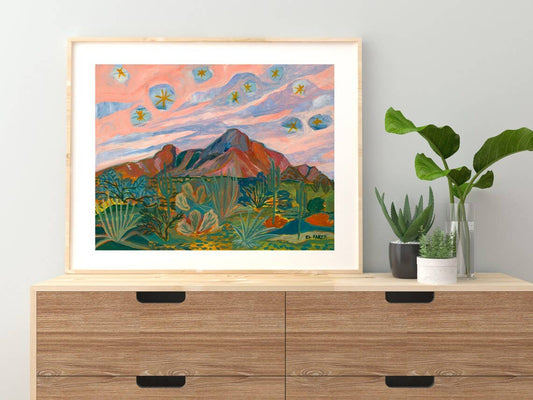 El Baker Art - Vintage Desert Starry Night Sunset Print: 11x14