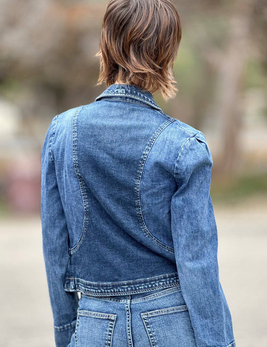 WASH LAB - Short Riding Denim Jacket: Anita Blue / S