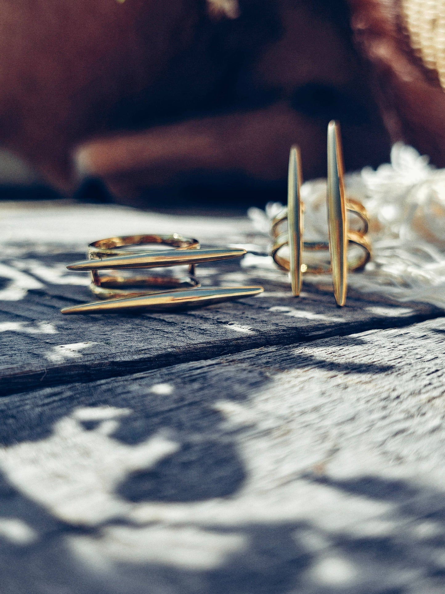 Bisjoux - Solid brass double spike needle adjustable ring handcrafted