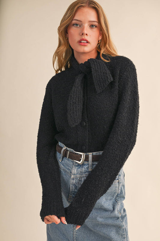 &MERCI - TYING NECK SWEATER CARDIGAN MSW11027: Black / M