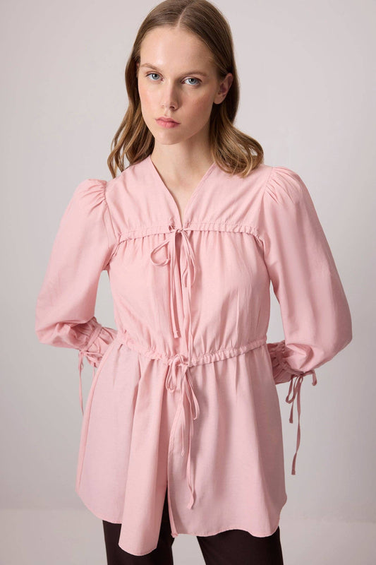 Touché Privé - Gathered Poplin Tie-Waist Tunic - Cotton Blend: Açık Pembe / 36