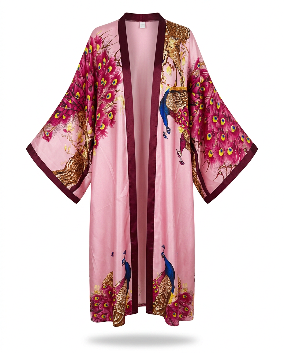 Boho Brown - Divine Printed Silk Kimono: 34 / One Size
