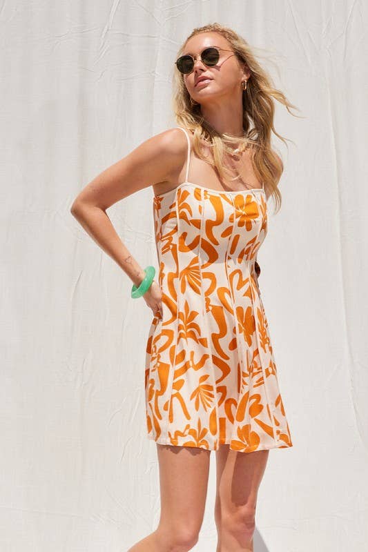 ILLA ILLA - Printed Contrast Binding Dress: Tangerine / S