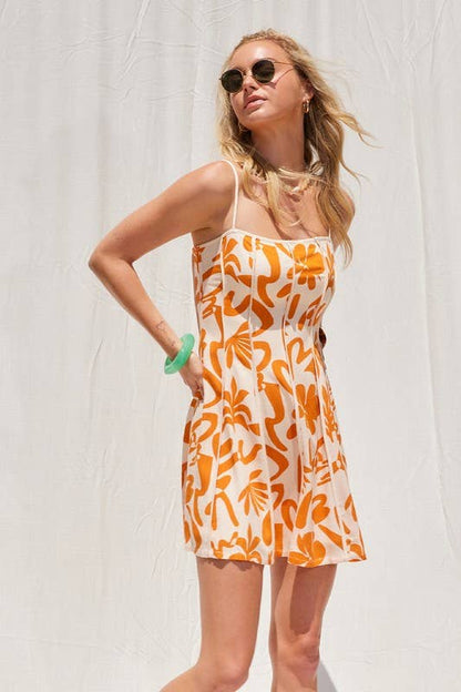 ILLA ILLA - Printed Contrast Binding Dress: Tangerine / S