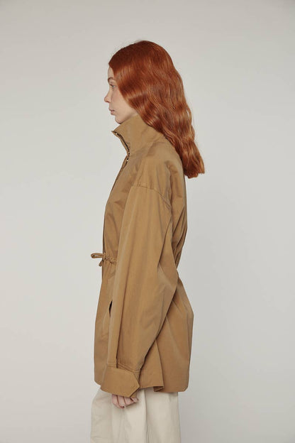 amente - Tie waist utility jacket: Khaki / Solid / M/L