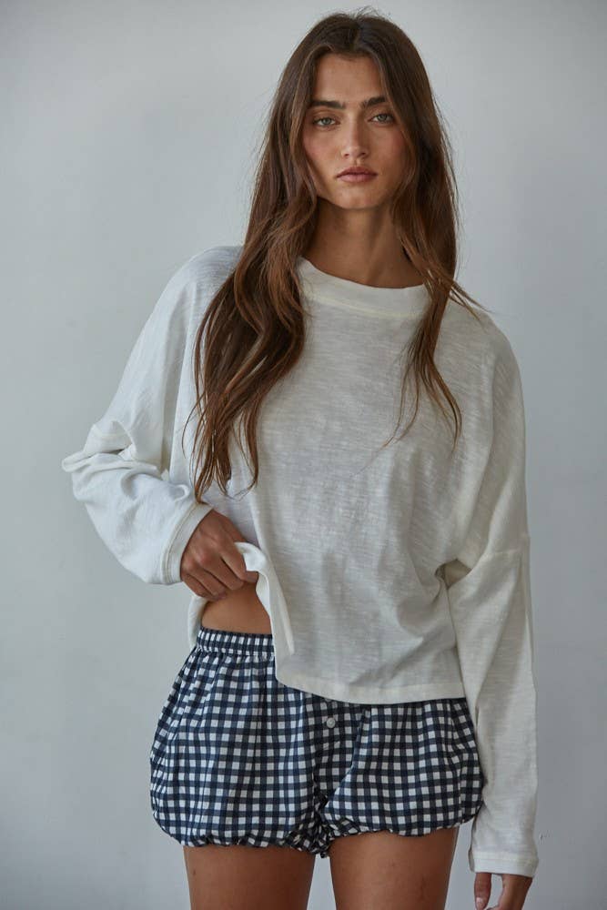 By Together - L8748 | Knit Cotton Mock Neck Long Wide Sleeve Top: Deep Taupe / L