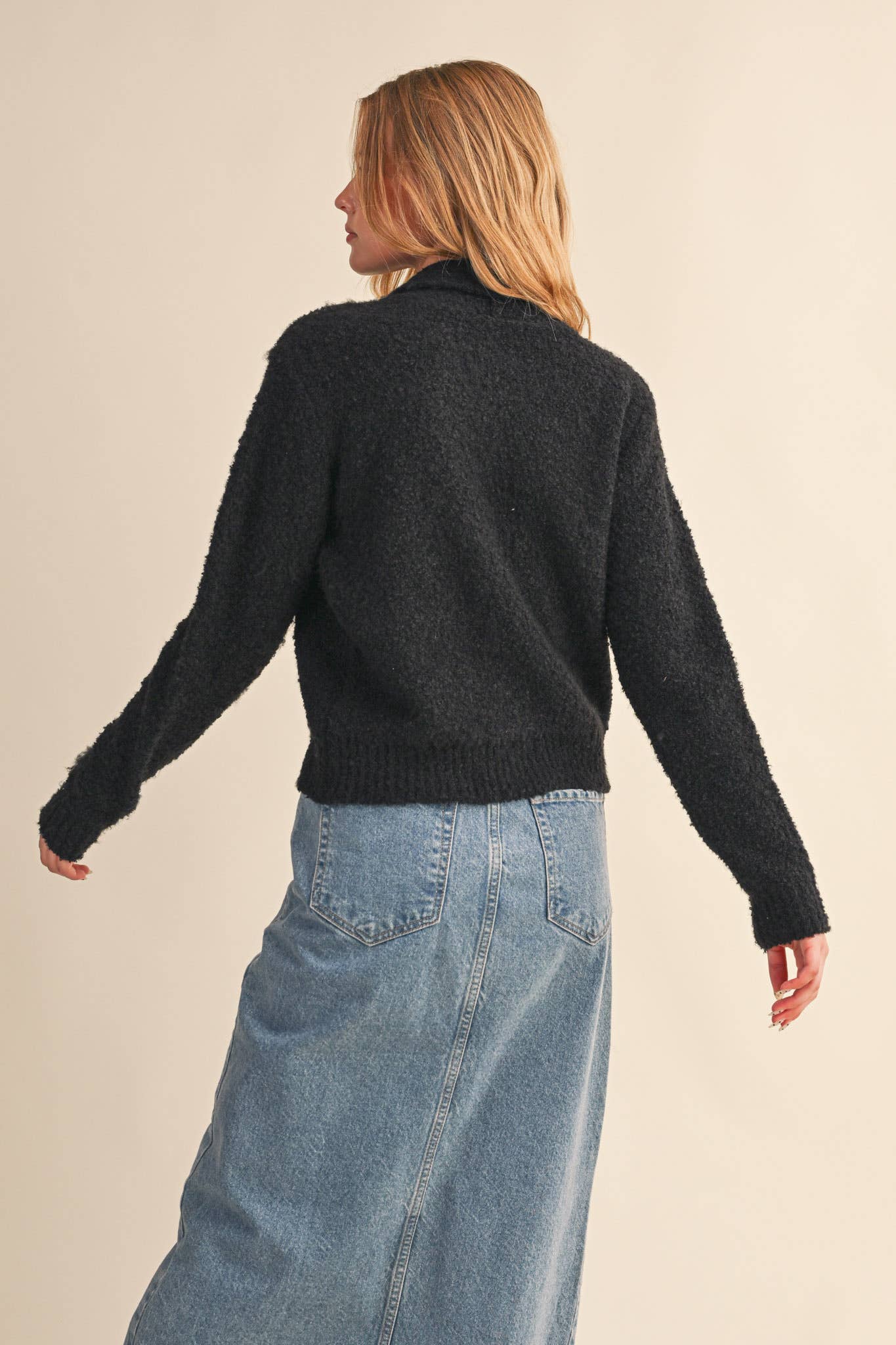 &MERCI - TYING NECK SWEATER CARDIGAN MSW11027: Black / L