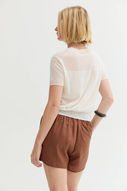 Crescent - CT9676 - Uri Short Sleeve Sheer Knit Top: IVORY / M