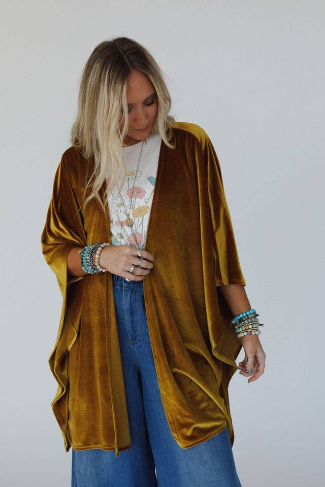Three Bird Nest - Savoy Velvet Kimono - Marigold: L/XL