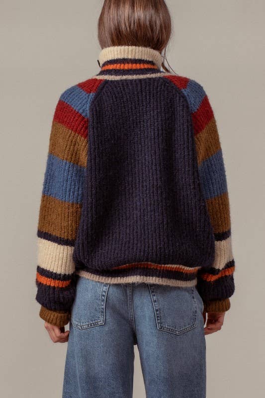 Fashion Week - Plush Fleece-Lined Sweater Cardigan Jacket: Navy / SM-ML/3-3