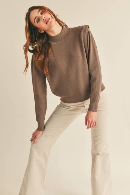 &MERCI - MOCK NECK SHOULDER DETAIL SWEATER MSW10296: IVORY / M