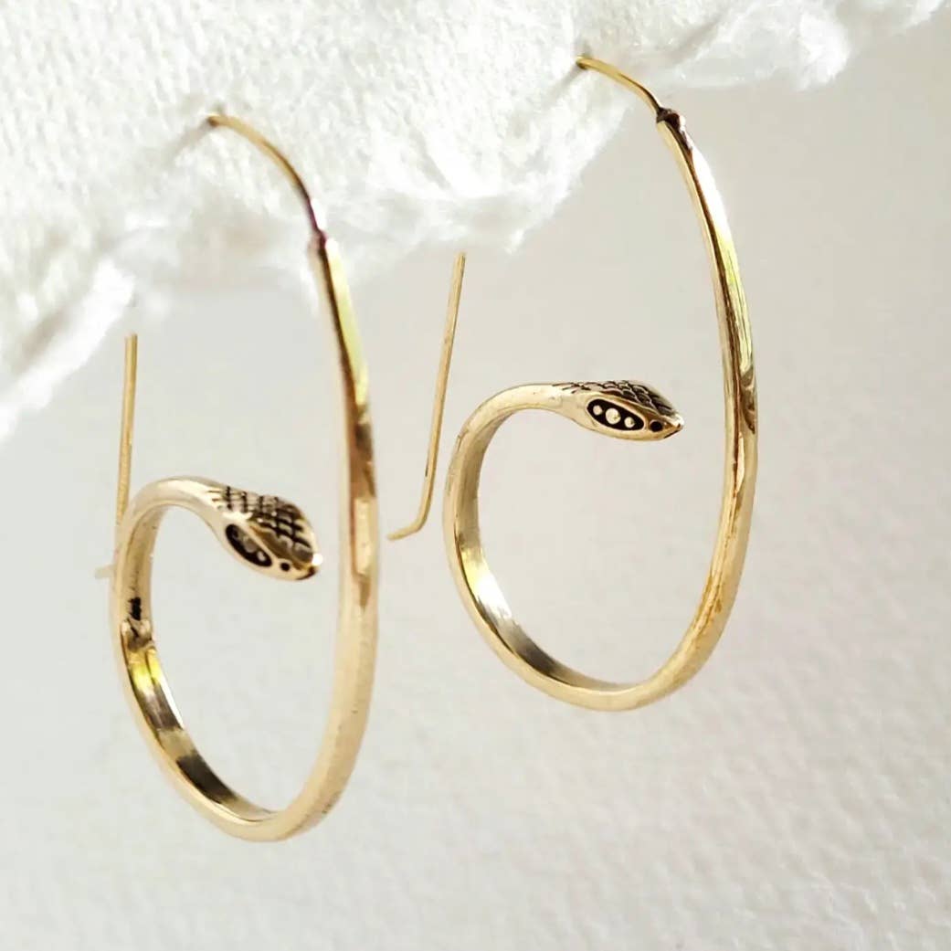 Bisjoux - Brass snake serpent hoop earrings small handcrafted