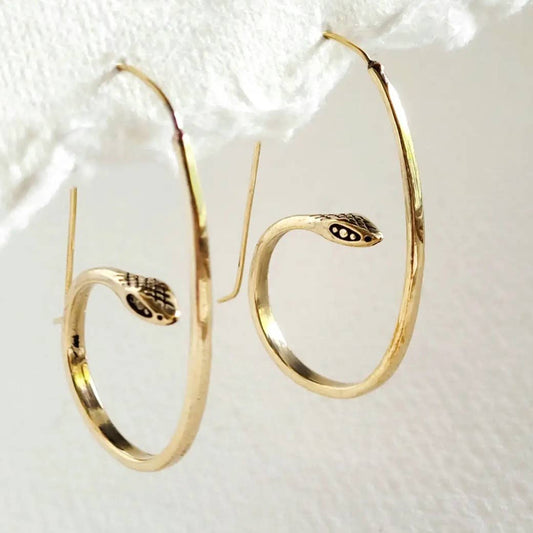 Bisjoux - Brass snake serpent hoop earrings small handcrafted