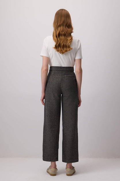 Touché Privé - Herringbone Wide-Leg Palazzo Trousers with Drawstring Waist
: Siyah / S