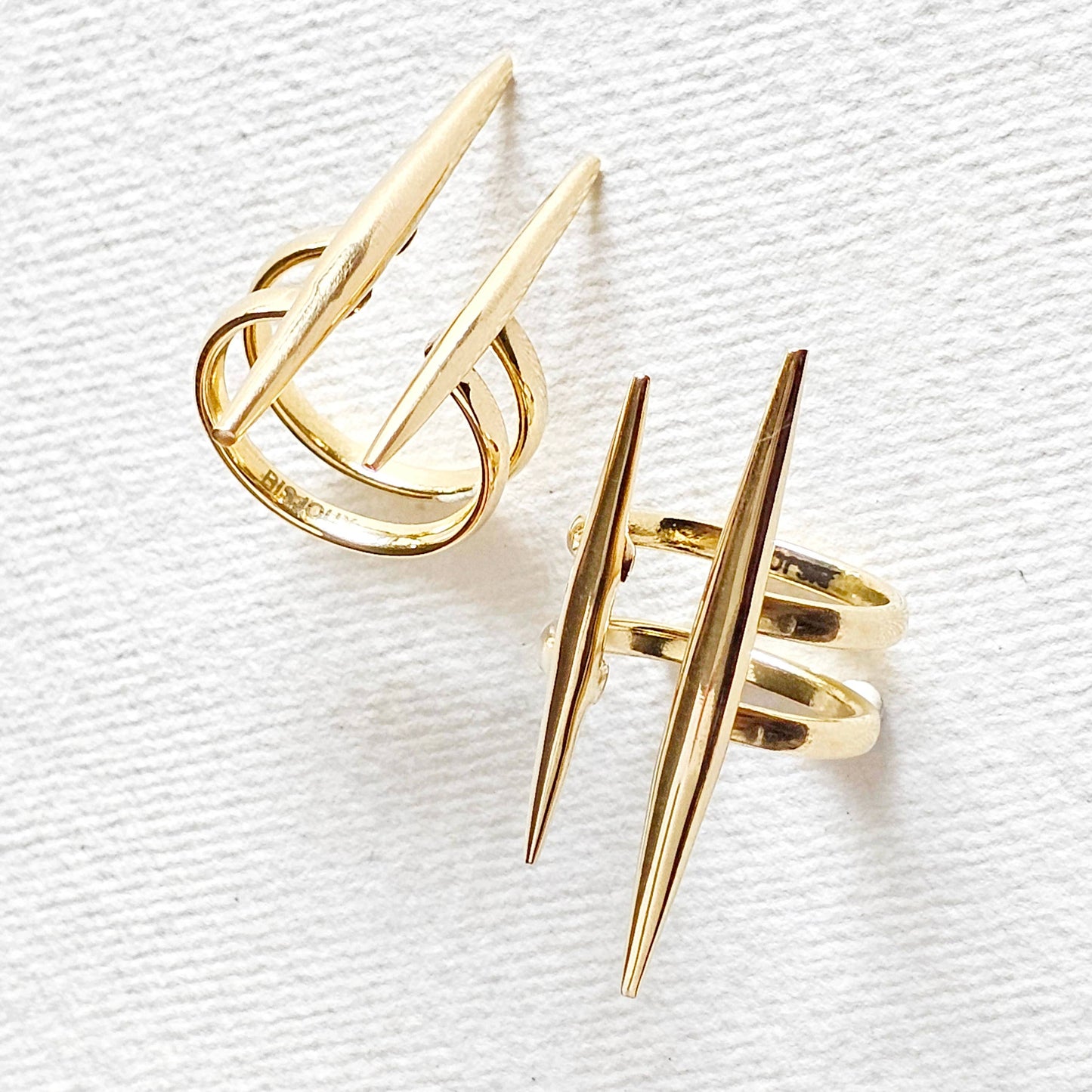 Bisjoux - Solid brass double spike needle adjustable ring handcrafted