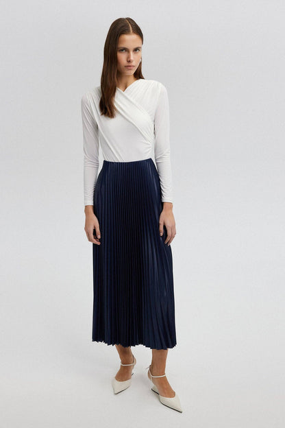 Touché Privé - PLEATED SKIRT - MAXI LENGTH, HIGH WAIST: Navy Blue / Standart