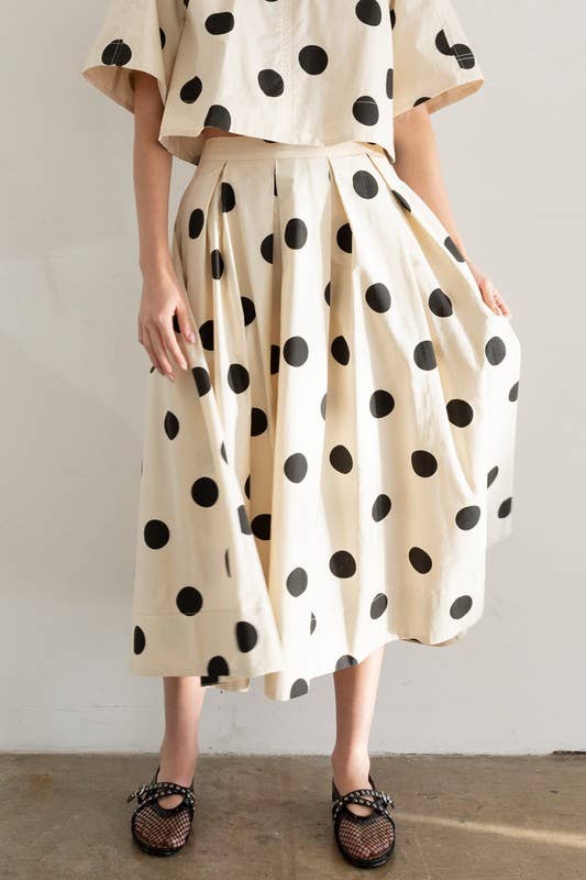 Heyson - JOS1021 Polka Dot Pleated Midi Skirt: CREAM / S