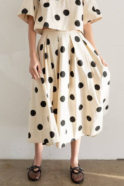 Heyson - JOS1021 Polka Dot Pleated Midi Skirt: CREAM / M