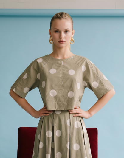 Heyson - JOT1116 Polka Dot Back-Tie Top: CREAM / M