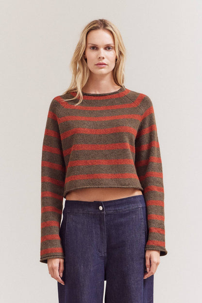Grade & Gather - 42048 - STRIPED MOCK NECK KNITWEAR: TAPENADE / Contemporary / LARGE