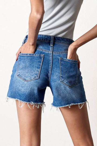 Insane Gene USA - High Rise Trim Midi Stretch Denim Shorts: M