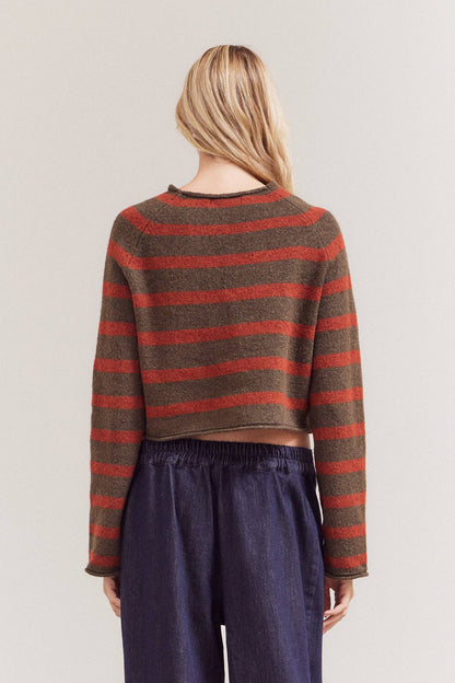 Grade & Gather - 42048 - STRIPED MOCK NECK KNITWEAR: TAPENADE / Contemporary / SMALL