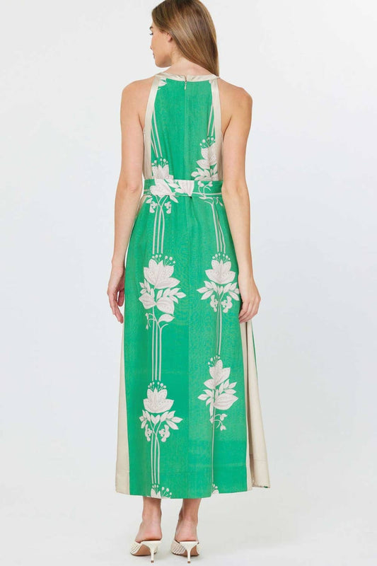 Current Air - Floral Print Halter Neck Midi Dress: JADE GREEN MLT / XS