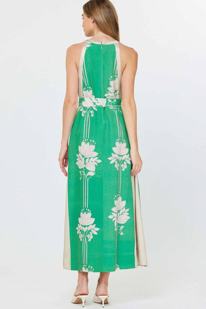 Current Air - Floral Print Halter Neck Midi Dress: JADE GREEN MLT / M