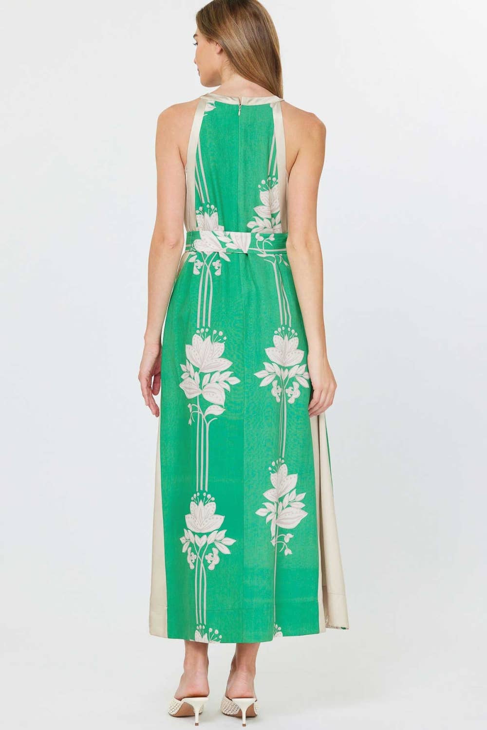 Current Air - Floral Print Halter Neck Midi Dress: JADE GREEN MLT / S